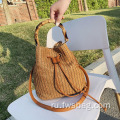Случайная сумка для рук ручной пески для ручной шнурки сумки для плеча с бамбуковой ручкой с бамбуковой ручкой